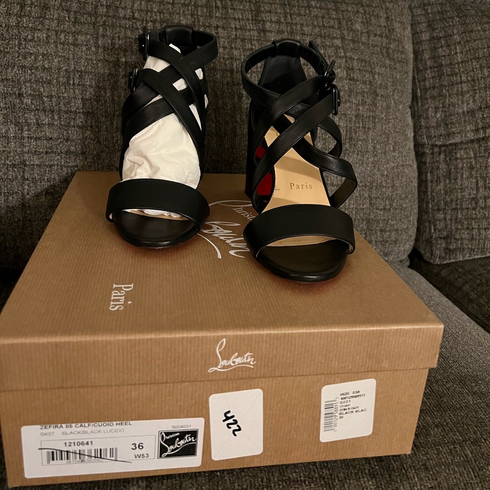 Christian Louboutin Black Zefira 85 Calf/Cuoio Heels